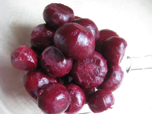 Cooked and peeled beets.
